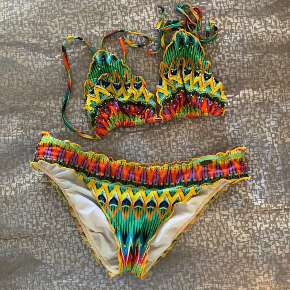 LuliFama two piece multi-colored swimsuit